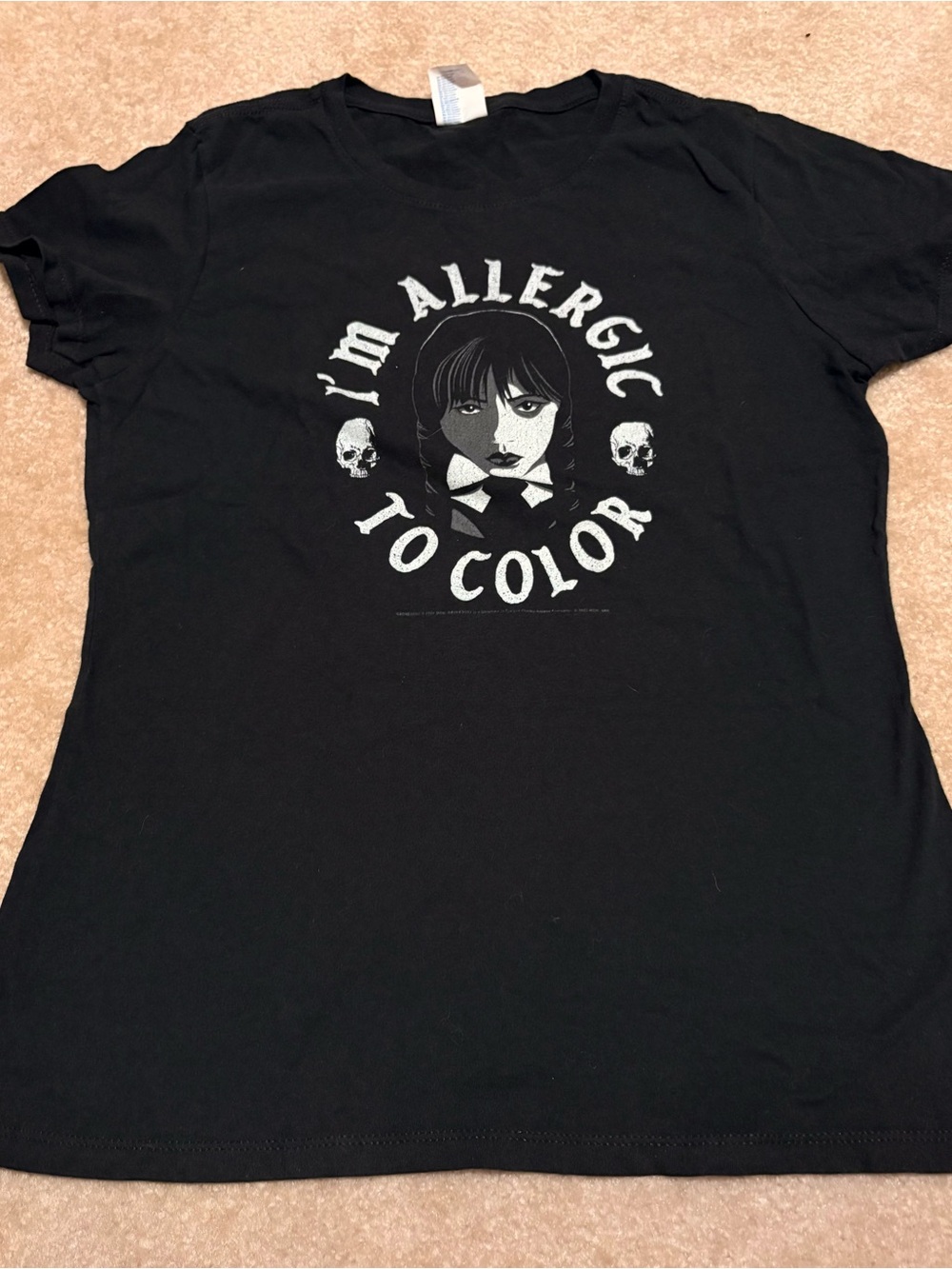 Wednesday Addams Black 'I'm Allergic to Color' Graphic Tee